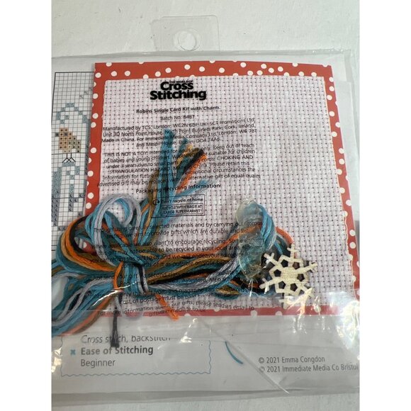 Christmas Rockin Robins Card Kit With Wooden Charm For Festive Cross Stitching - Picture 5 of 5